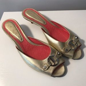 Judith Leiber champagne leather slip ons